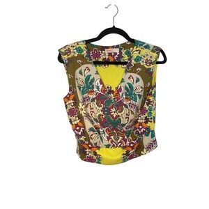 Intempo Floral Sleeveless Top Yellow Brown Paisley Blouse /Skort Women's M (SET)